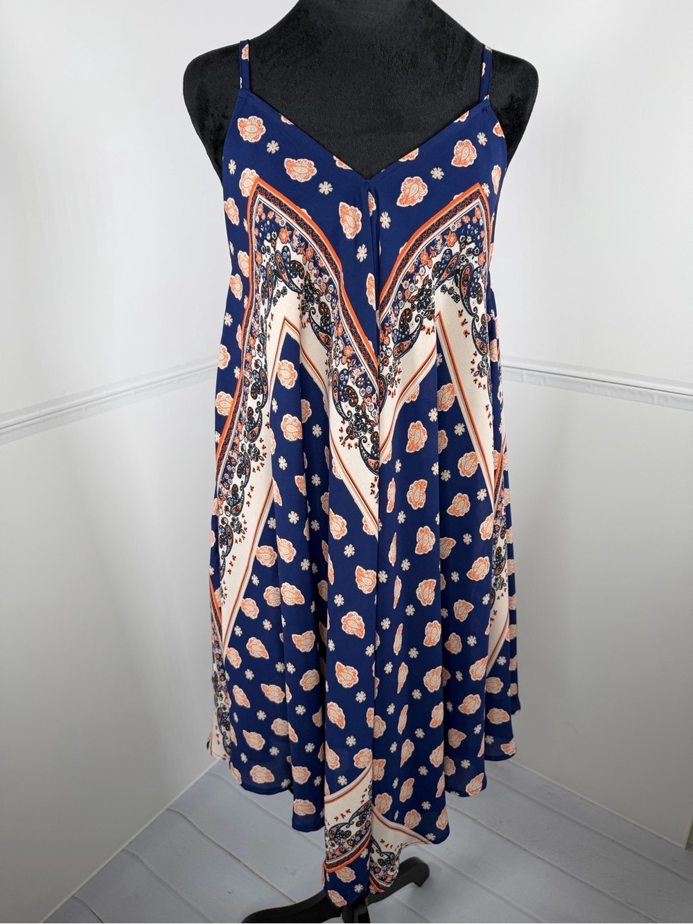 Altar'd State Blue Boho Paisley Midi Dress Adjustable Straps Size Medium